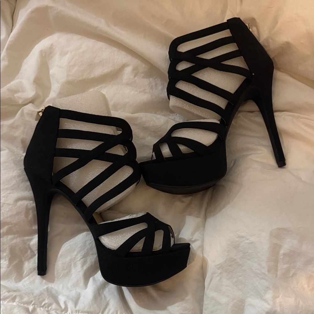 JustFab Black Strappy Platform Heels